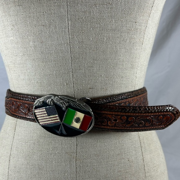 Buckles of America Mexico USA flag buckle with croc pattern leather belt 38 - Picture 7 of 12